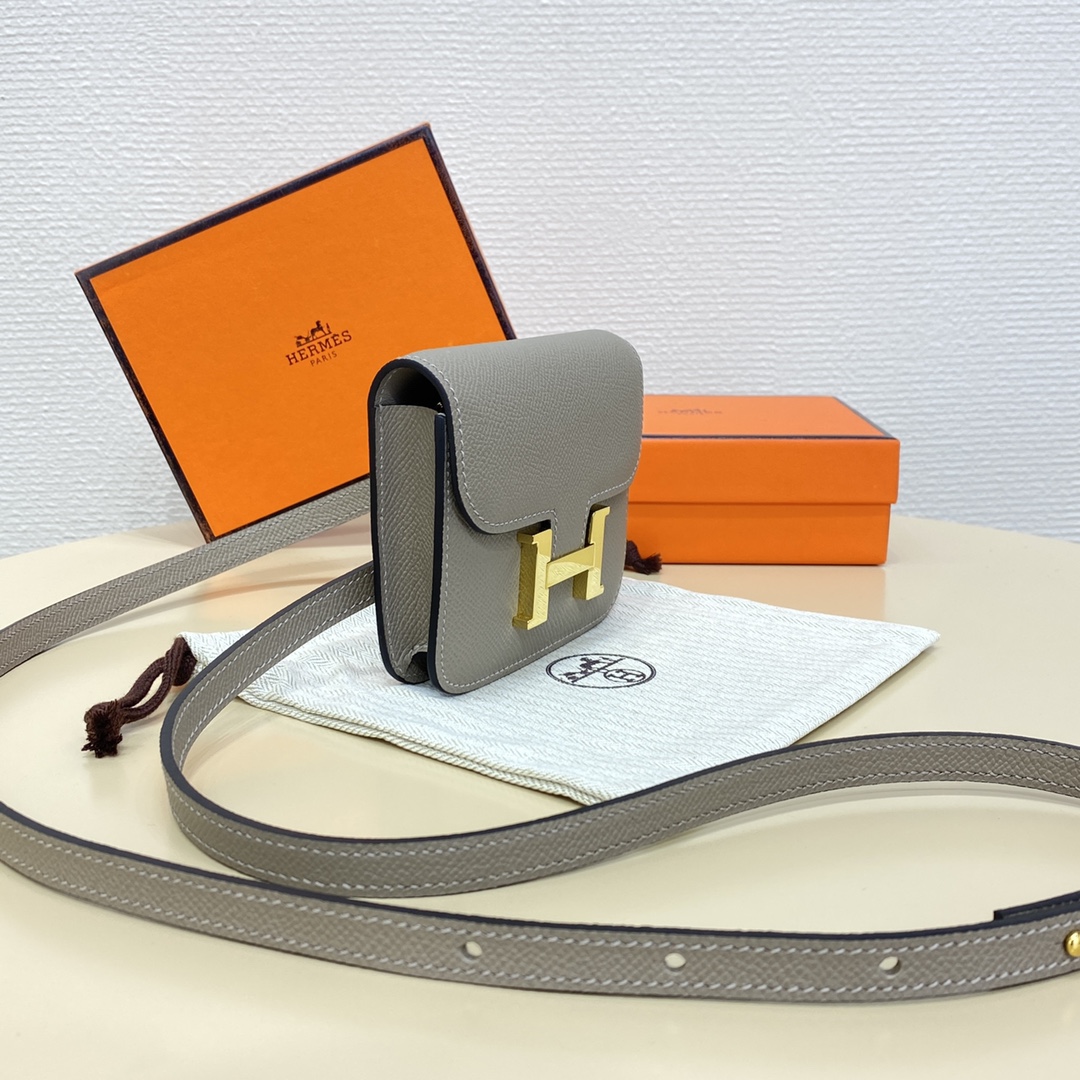 Hermes Constance Slim Wallet Belt Bag In Gris Asphalte Epsom Leather